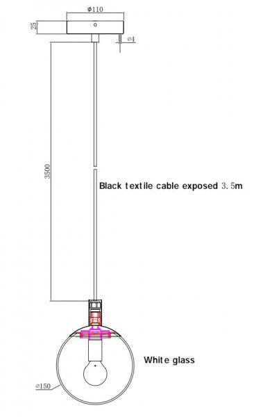 Cass&oslash;e Luna pendel m/hvidt glas - B&oslash;rstet messing