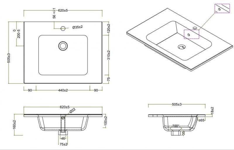 Cass&oslash;e m&oslash;belvask - 62,5 x 50,5 cm - 1 hanehul