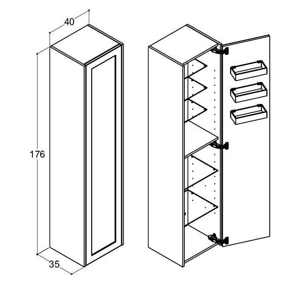 Dansani Luna Classic 40 h&oslash;jskab B m/1 l&aring;ge og rammefront - Venstreh&aelig;ngslet - Natur eg/Valgfri farve