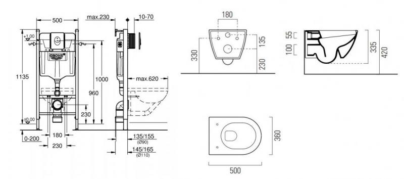 GSI Pura Cenere 50 toiletpakke inkl. s&aelig;de m. softclose, cisterne og krom betjening