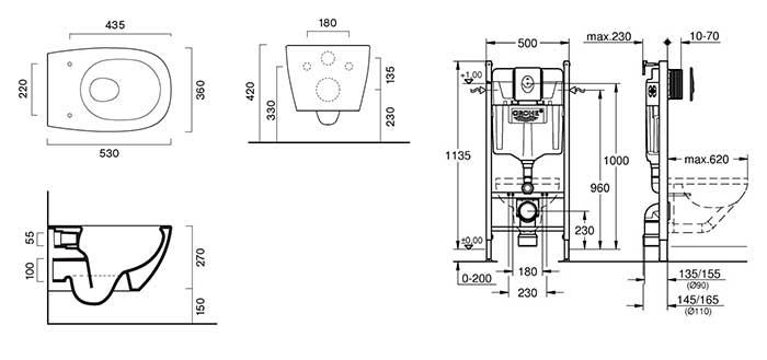 Catalano Alvea toiletpakke inkl. toilets&aelig;de m/SoftClose, cisterne og mat sort betjening