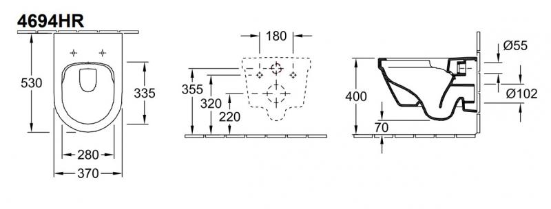V&B Architectura v&aelig;gh&aelig;ngt toilet m/direct flush, AntiBac og C+