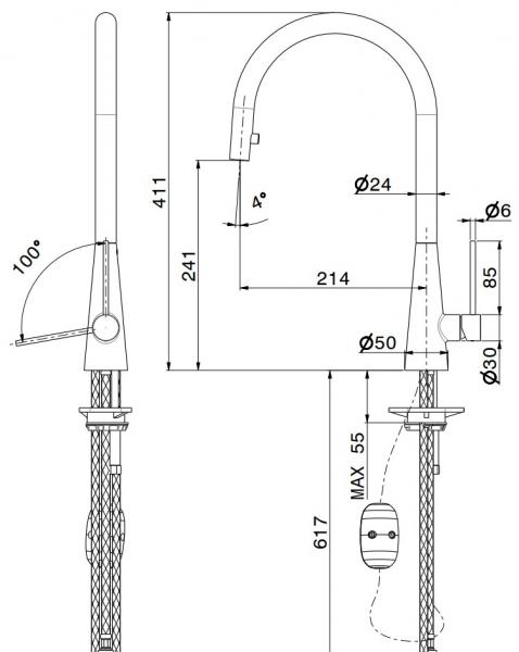 Cass&oslash;e Newform Conico k&oslash;kkenarmatur m/udtr&aelig;k - Mat sort