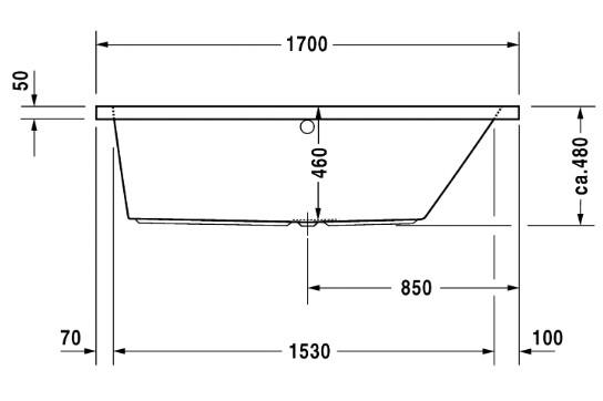 Duravit Vero rektangul&aelig;rt badekar 1700x750 - Rygl&aelig;n h&oslash;jre