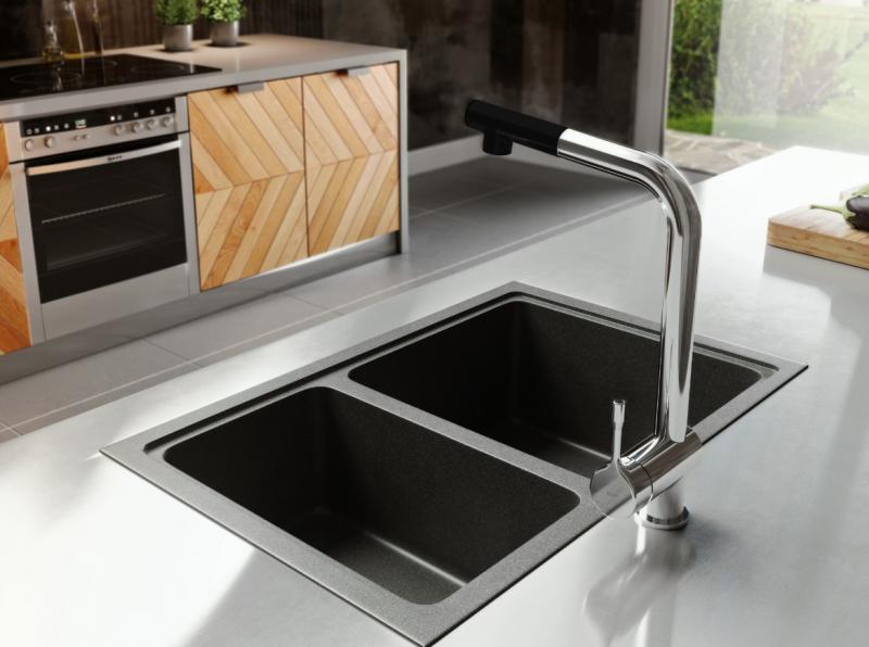 Ideal Standard A4 k&oslash;kkenarmatur med udtr&aelig;k - Krom/sort