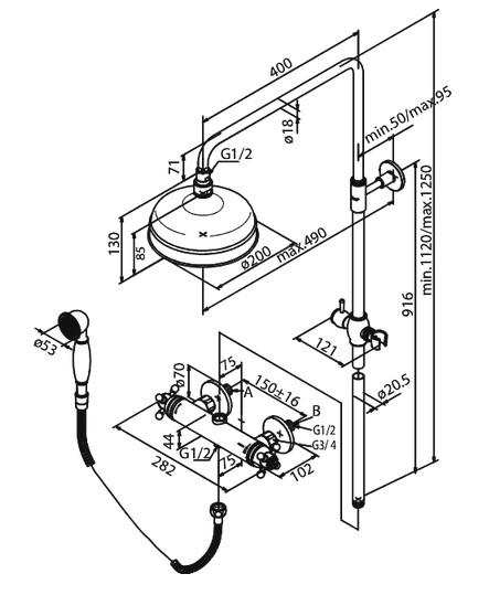 Damixa Tradition komplet brusesystem &Oslash;200 - Poleret messing