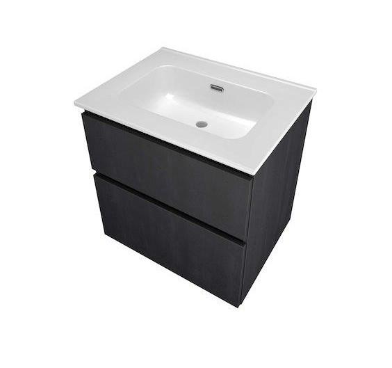 Sanibell Proline 60 m&oslash;bels&aelig;t m/2 asymmetriske skuffer - Uden hanehul - Sort eg