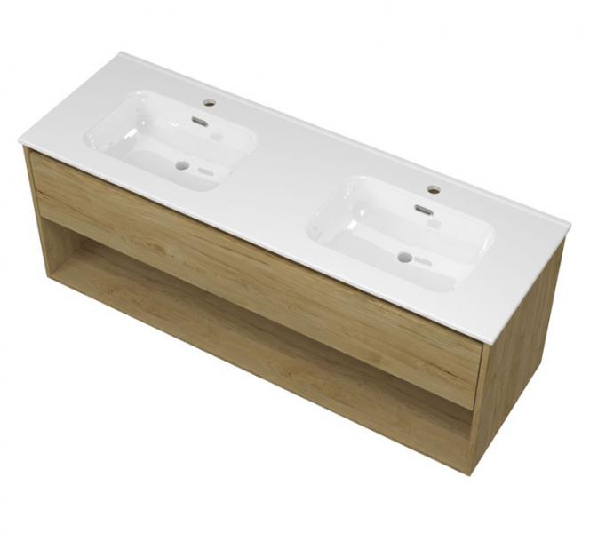 Sanibell Proline 140 m&oslash;bels&aelig;t m/1 skuffe, hylde og dobbeltvask - Ideal eg