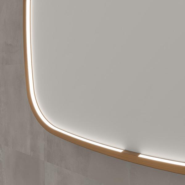 Sanibell Ink SP31 spejl m/lys, varme og sensor 140 x 80 cm - B&oslash;rstet kobber