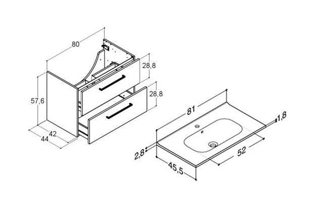 Dansani Mido+ 80 m&oslash;bels&aelig;t m/Kantate vask - Hvid mat