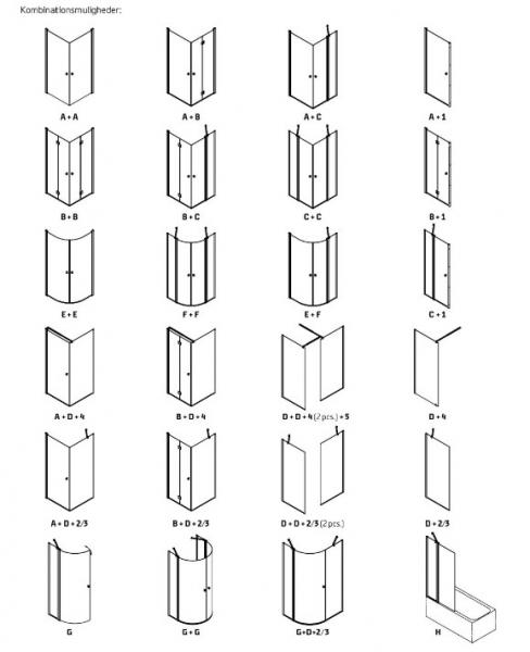Dansani Match A+A brusehj&oslash;rne - 80x80 cm - Klar glas/matkrom