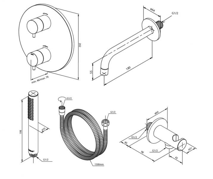 Damixa Silhouet komplet indbygningspakke til badekar � Mat sort