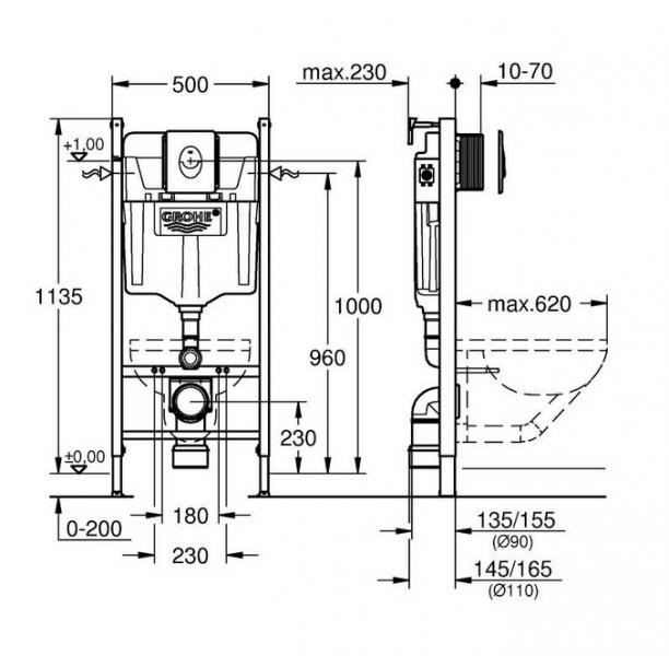 Pressalit Trend v&aelig;gh&aelig;ngt toilet m/Style D2 s&aelig;de, cisterne og betjening i hvid