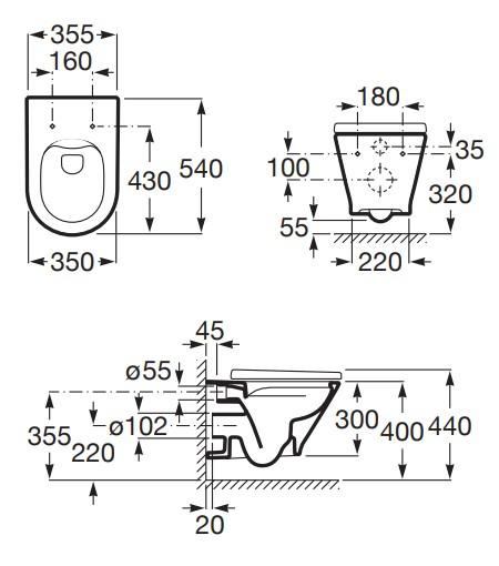 Laufen Roca Gap round RIMless toiletpakke inkl. s&aelig;de m/softclose, cisterne og messing betjening