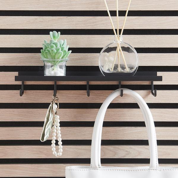 Sort hylde m/5 kroge til akustikpanel - Vandret/lodret