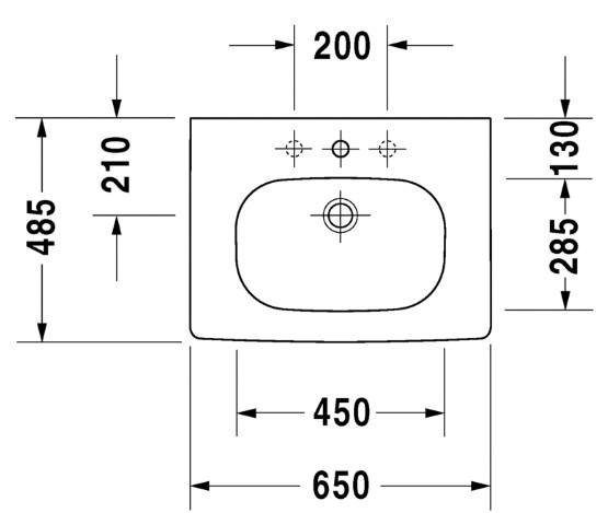 Duravit D-Code 65 h&aring;ndvask t/v&aelig;g eller m&oslash;bel - 1 hanehul