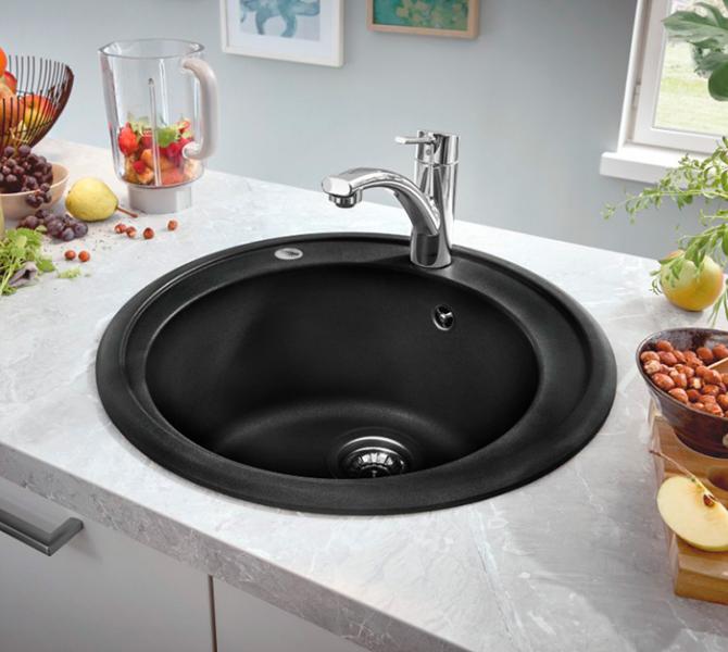 Grohe K200 rund k&oslash;kkenvask i komposit - Sort granit