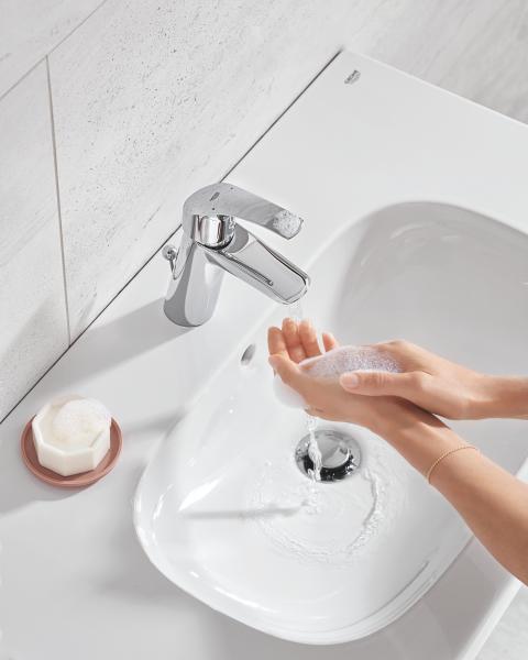 Grohe Eurosmart h&aring;ndvaskarmatur m/bundventil og h&oslash;j tud