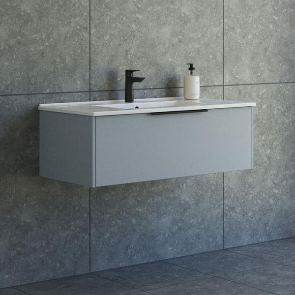 Dansani Mido+ Classic 101 m&oslash;bels&aelig;t m/Amber vask og 1 skuffe - Mat lysebl&aring;