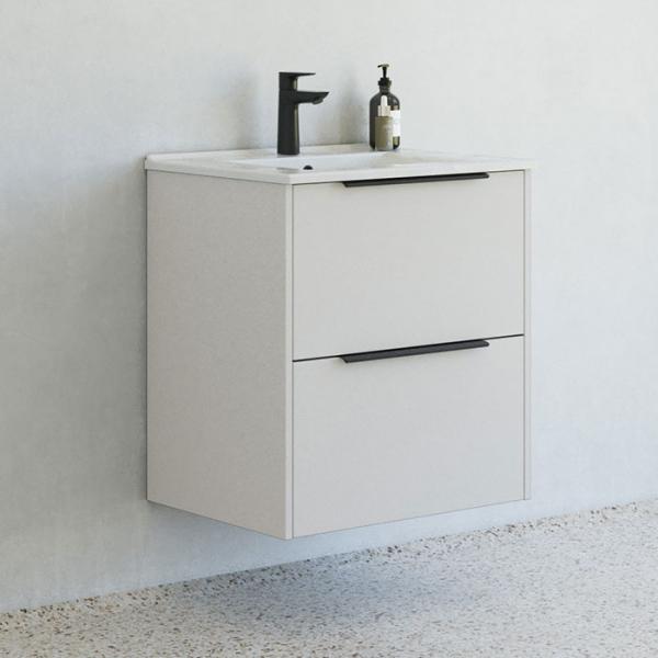 Dansani Mido+ Classic 61 m&oslash;bels&aelig;t m/Amber vask og 2 skuffer - Mat sand