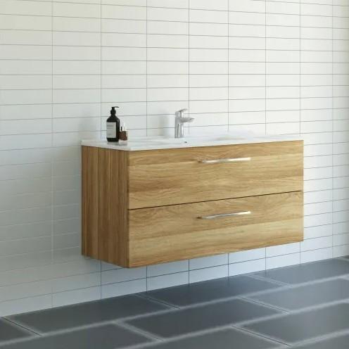 Dansani Mido+ 120 m&oslash;belpakke m/Amber vask og 2 skuffer - Varm eg