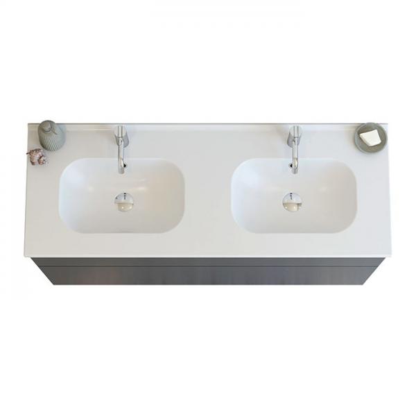 Dansani Luna 121 m&oslash;bels&aelig;t m/dobbelt Kantate vask, h&oslash;j skuffe og indretning - Gr&aring; mat