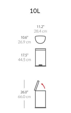 Simplehuman halvrund toiletspand 10L - Hvid/st&aring;l