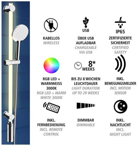 Wenko bruses&aelig;t m/12 LED farver i brusestang - &Oslash;120 - Kan ogs&aring; limes