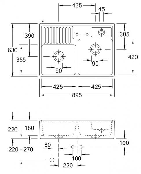 V&B 90 Evier Tradition dobbelt k&oslash;kkenvask i porcel&aelig;n - Ceramic+