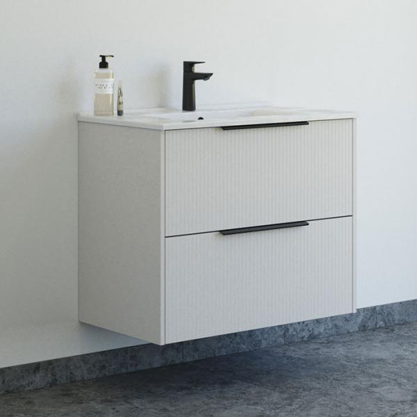 Dansani Mido+ Classic 81 m&oslash;bels&aelig;t m/Amber vask og 2 skuffer - Striber/mat sand